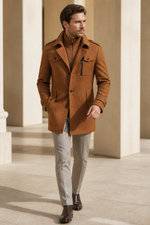 Men's Tailored Coat with Three Buttons and Inner Zip Panel