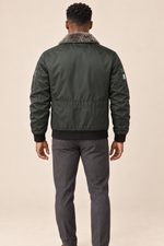Men’s Padded Aviator Bomber Jacket with Patches and Contrast Collar