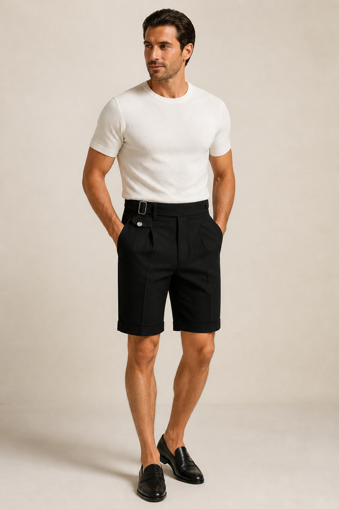 Men's Pleated Bermuda Shorts with Side Adjusters
