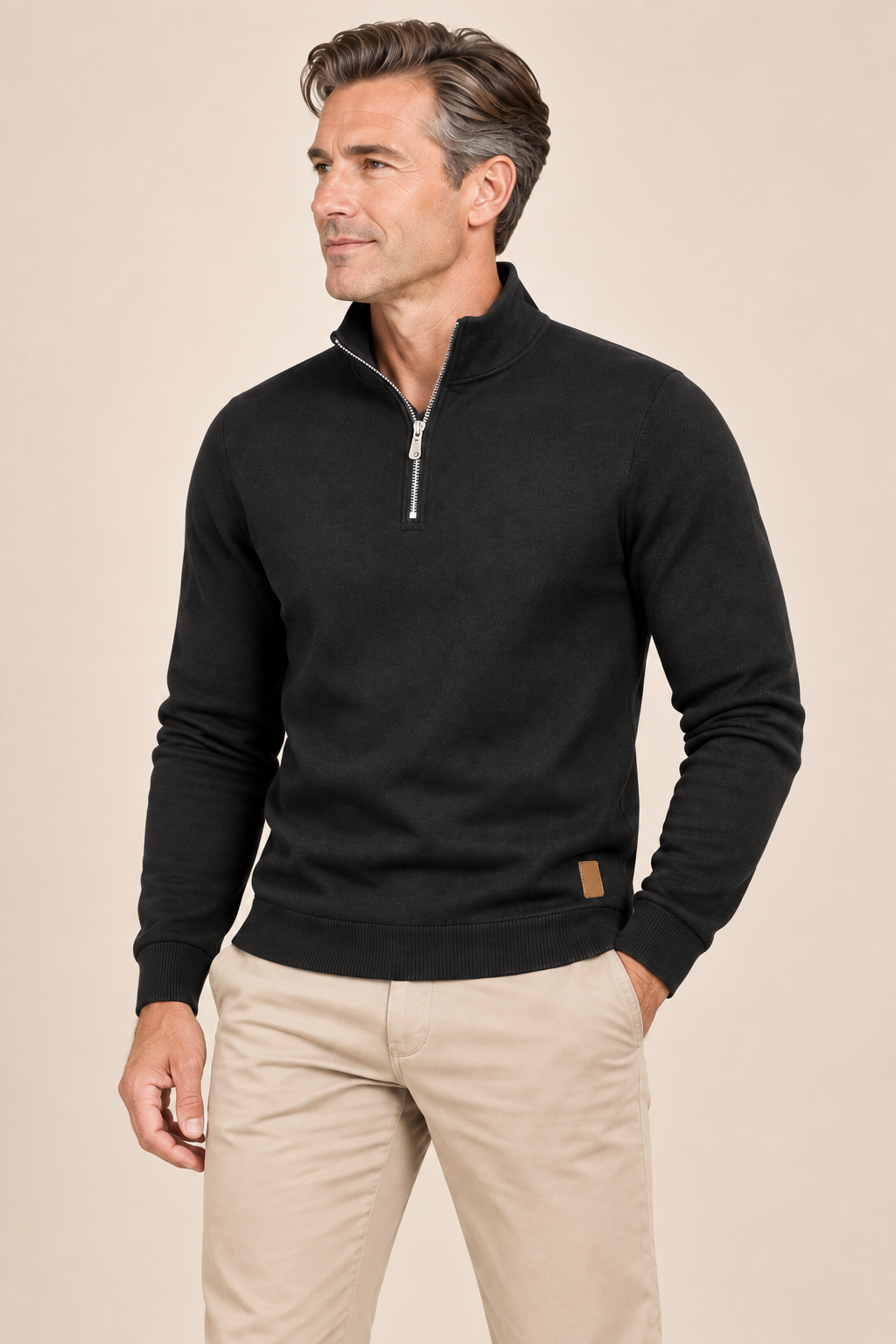 Men’s Fine Knit Half-Zip Jumper with Stand Collar