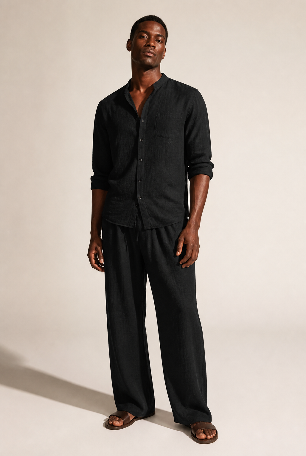 Men's Co-ord Set with Long Sleeve Shirt and Straight Leg Trousers