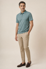 Men's Knitted Polo Shirt with Geometric Pattern and Short Sleeves