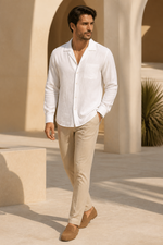 Men's Long Sleeve Shirt with Open Collar in Relaxed Fit