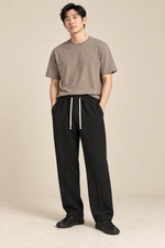 Men’s Waffle-Knit Wide-Leg Trousers with Drawstring Waist