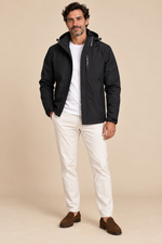 Men’s Hooded Zip-Up Rain Jacket with High Collar