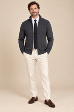 Men’s Cable Knit Zip-Up Cardigan with Stand Collar
