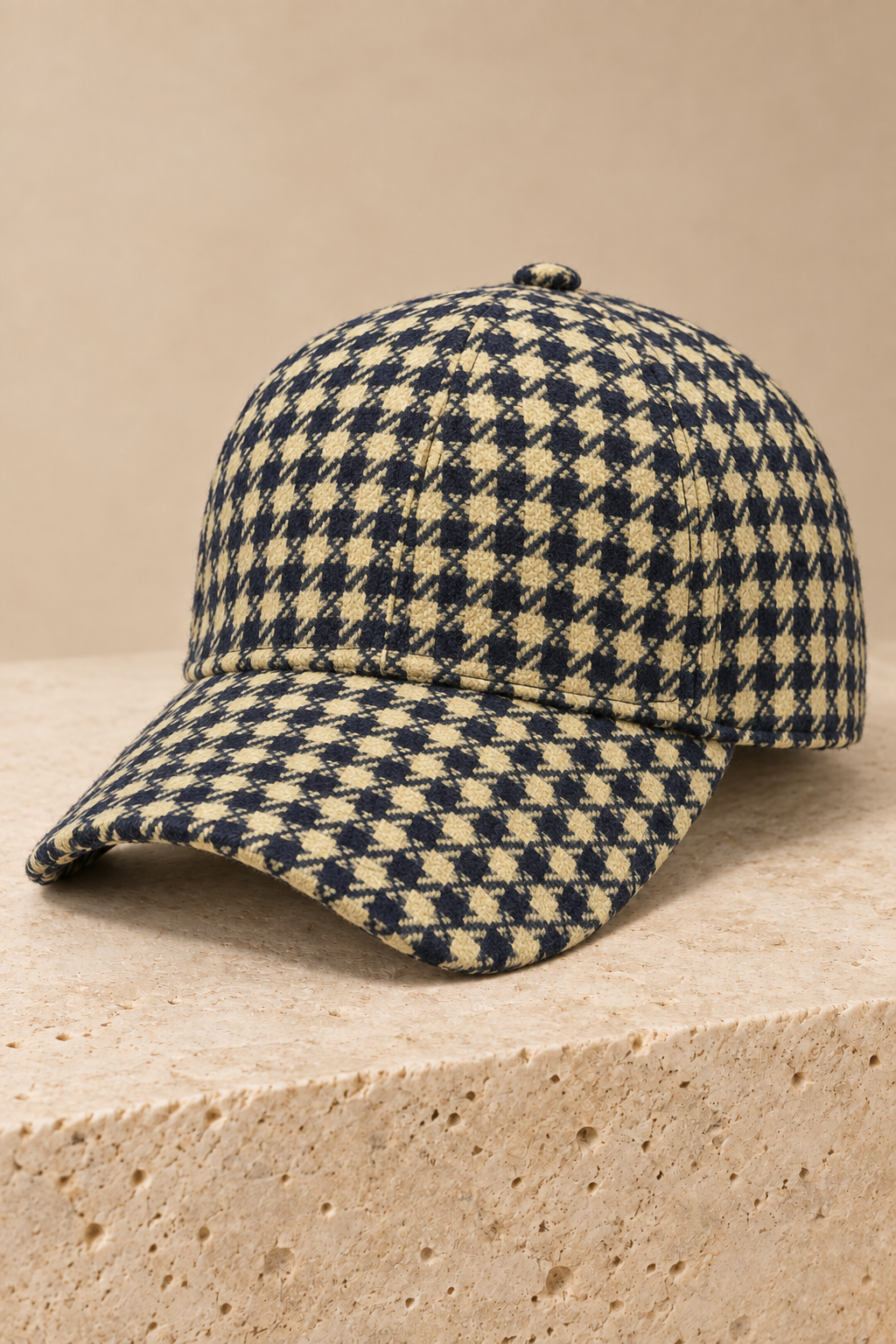 Men’s Houndstooth Check Baseball Cap with Curved Brim