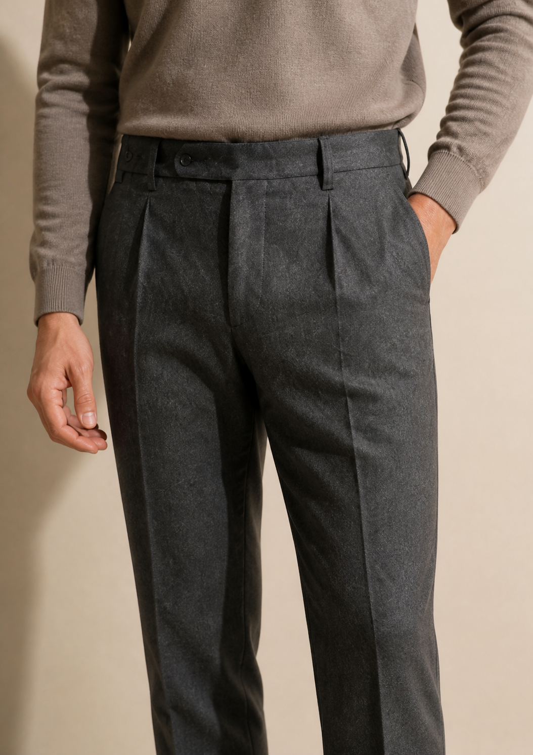 Men's Pleated Trousers with Side Adjusters