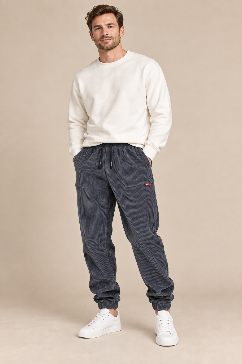 Men’s Warm Corduroy Joggers with Drawstring Waist