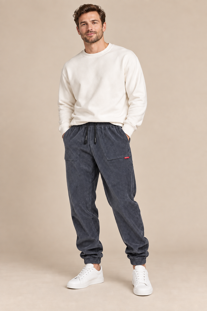 Men’s Warm Corduroy Joggers with Drawstring Waist