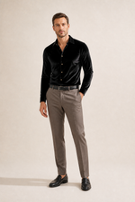 Men's Long Sleeve Button Up Shirt with Velvet Texture