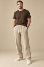 Men’s Waffle-Knit Wide-Leg Trousers with Drawstring Waist
