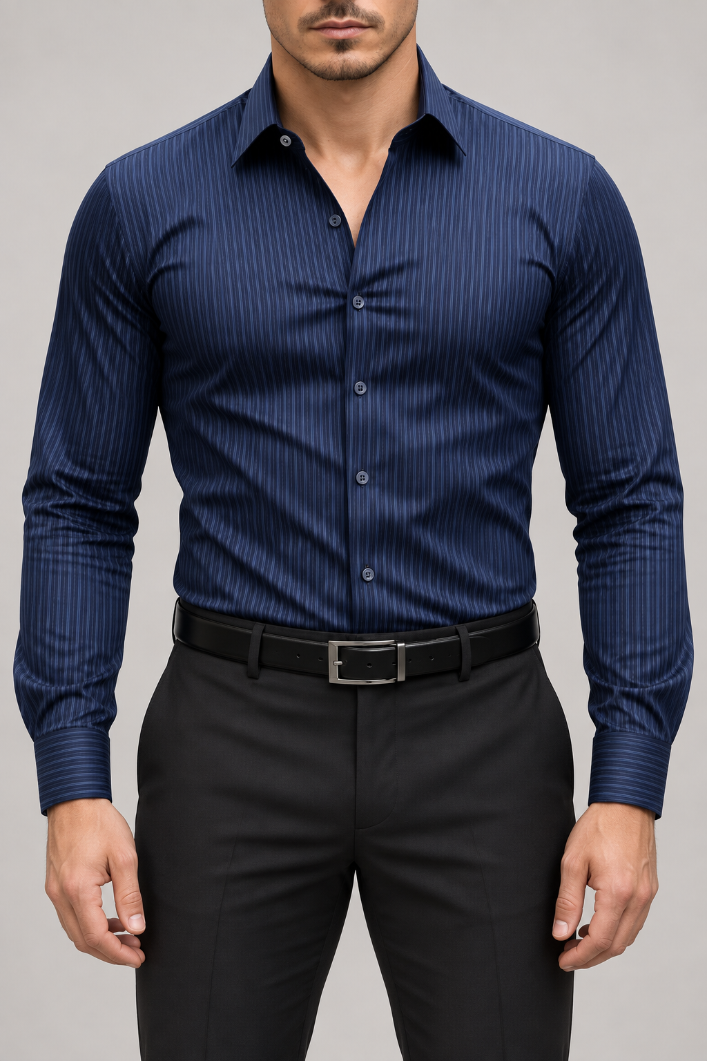Men's Muscle Fit Long Sleeve Striped Shirt