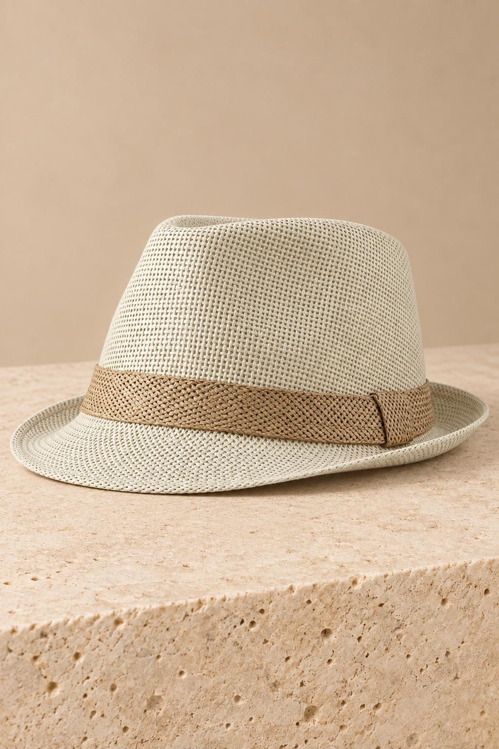 Men’s Woven Straw Fedora Hat with Contrast Band