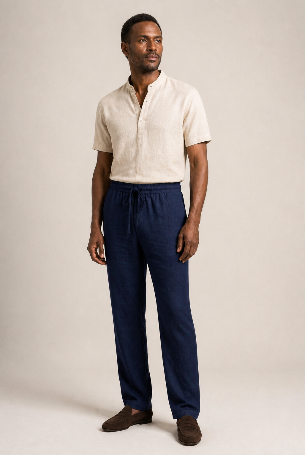 Men's Drawstring Trousers with Straight Leg and Textured Finish