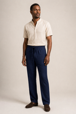 Men's Drawstring Trousers with Straight Leg and Textured Finish