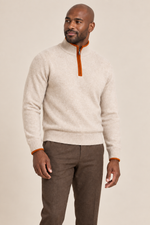 Men’s 100% Cashmere Half-Zip Jumper with Contrast Trim