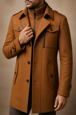 Men's Tailored Coat with Three Buttons and Inner Zip Panel