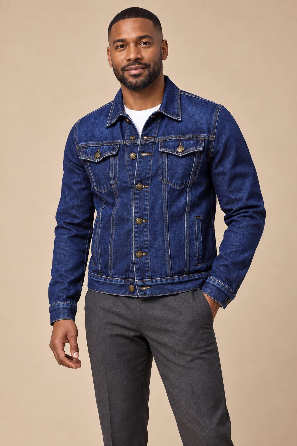 Men’s Classic Cotton Denim Jacket with Button Front and Chest Pockets