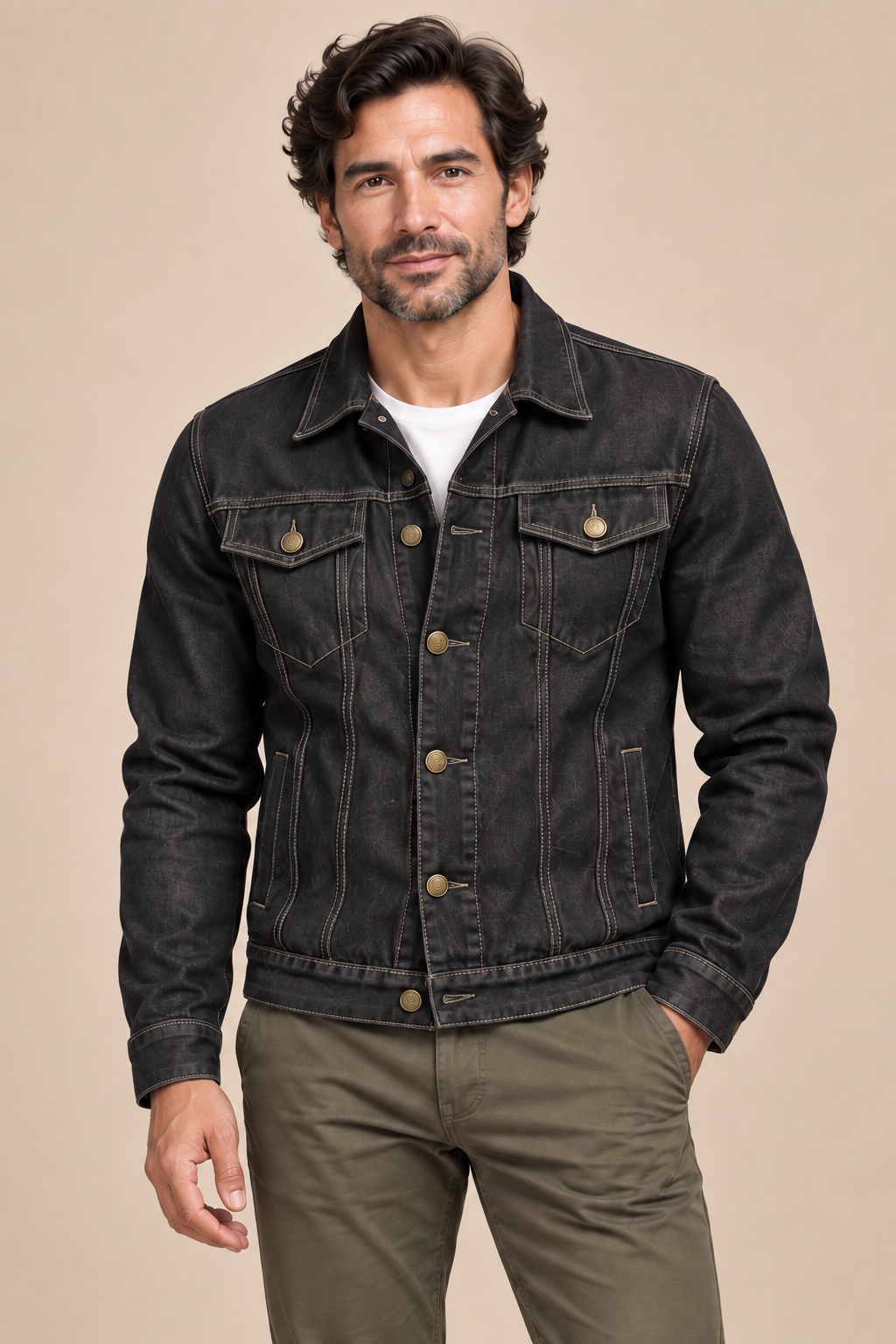 Men’s Classic Cotton Denim Jacket with Button Front and Chest Pockets