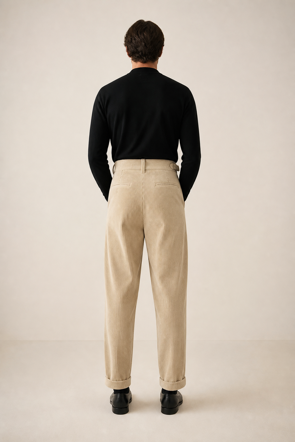 Men's Pleated Corduroy Trousers with High Waist