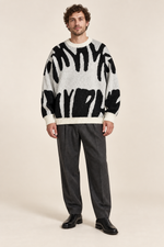 Men’s Abstract Pattern Knit Crew-Neck Jumper with Ribbed Trims