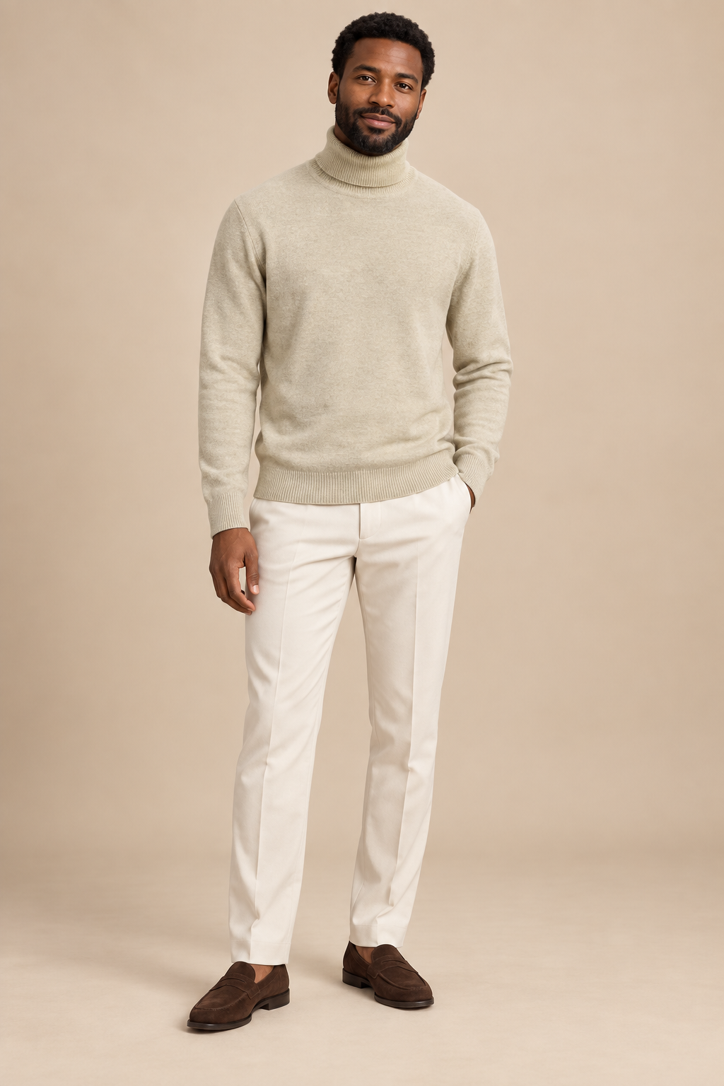 Men’s Fine Knit Roll-Neck Jumper with Long Sleeves