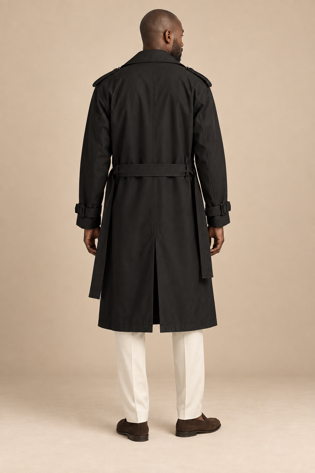 Men’s Double-Breasted Trench Coat with Waist Belt