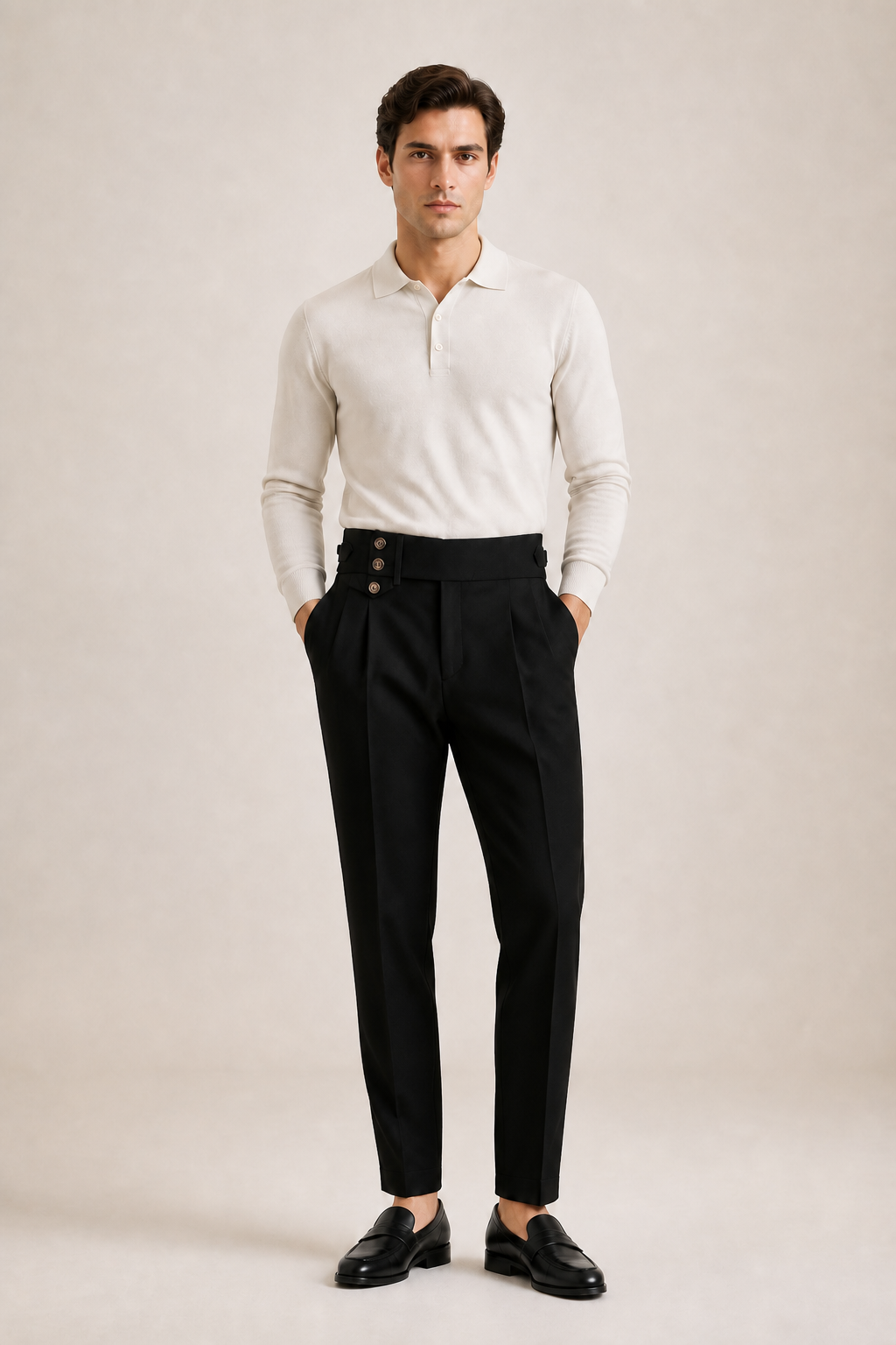 Men's Slim Fit Tailored Trousers with High Waist