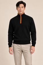 Men’s 100% Cashmere Half-Zip Jumper with Contrast Trim