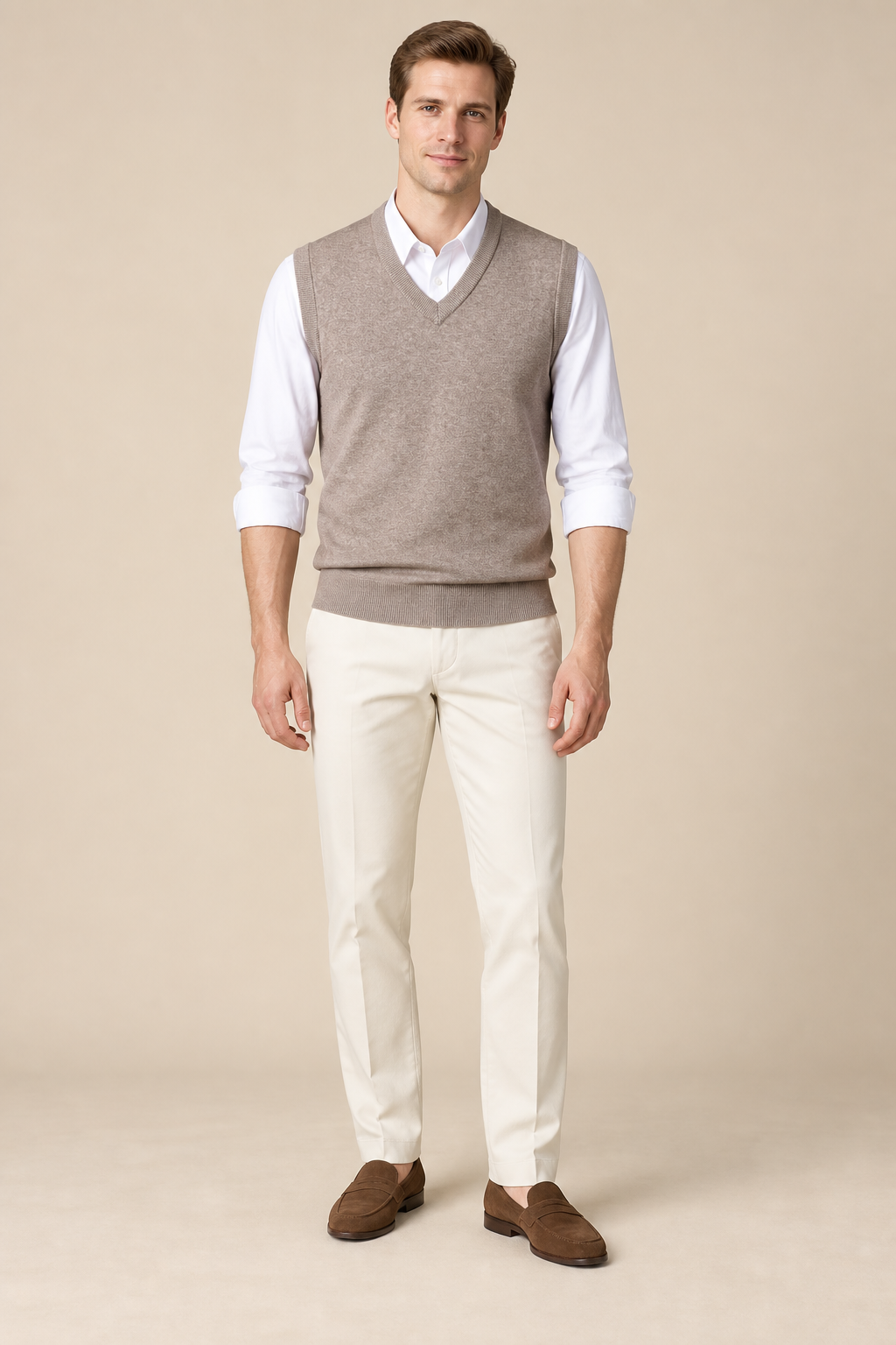 Men’s Plain Knit V-Neck Tank Top with Ribbed Trims