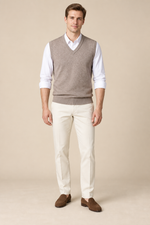 Men’s Plain Knit V-Neck Tank Top with Ribbed Trims