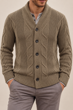 Men's Cable Knit Cardigan with Shawl Collar