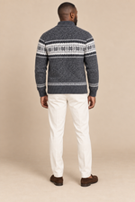 Men’s Fair Isle Knit Zip-Up Cardigan with Stand Collar