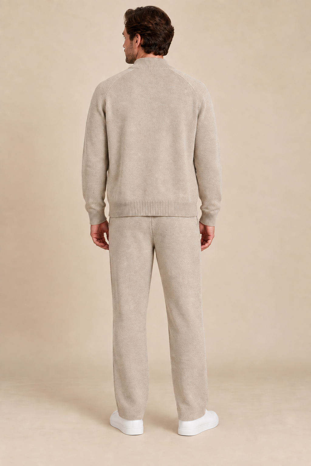 Men’s 100% Merino Wool Knitted Zip Cardigan and Trouser Set