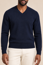 Men’s Fine Knit V-Neck Jumper with Ribbed Trims