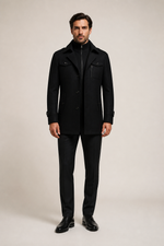 Men's Tailored Coat with Three Buttons and Inner Zip Panel