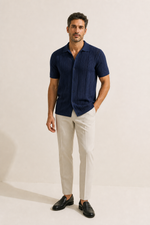 Men's Knitted Polo Shirt with Button-Through Front