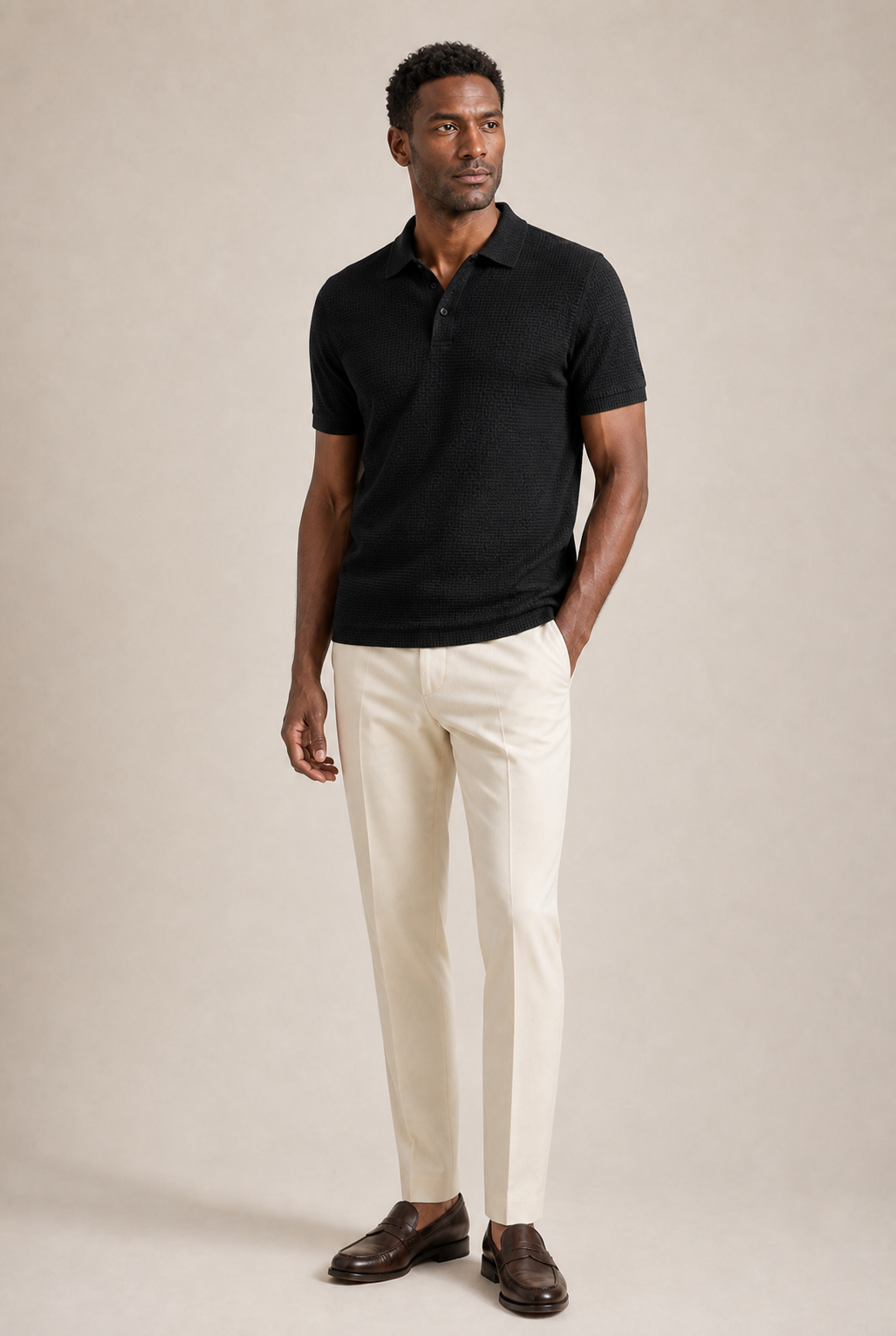 Men's Waffle Knit Polo Shirt with Short Sleeves