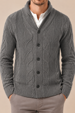 Men's Cable Knit Cardigan with Shawl Collar