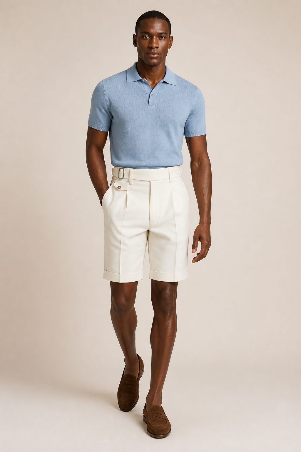 Men's Pleated Bermuda Shorts with Side Adjusters