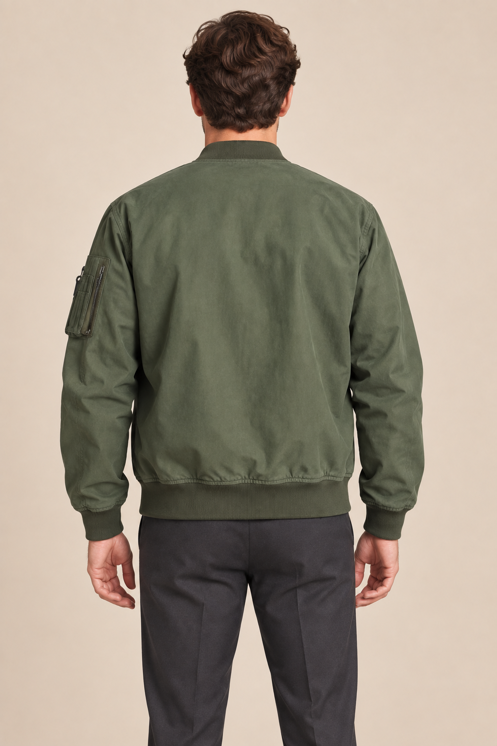Men’s Cotton MA-1 Zip-Up Bomber Jacket with Sleeve Pocket