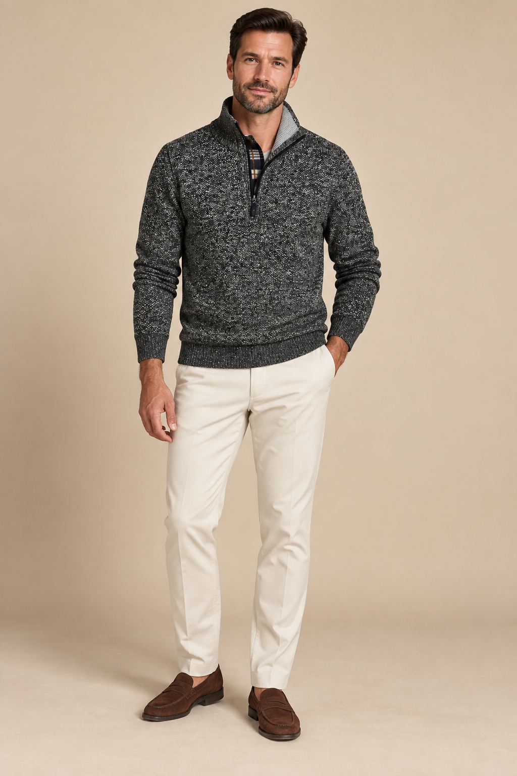 Men’s Textured Knit Half-Zip Jumper with High Collar