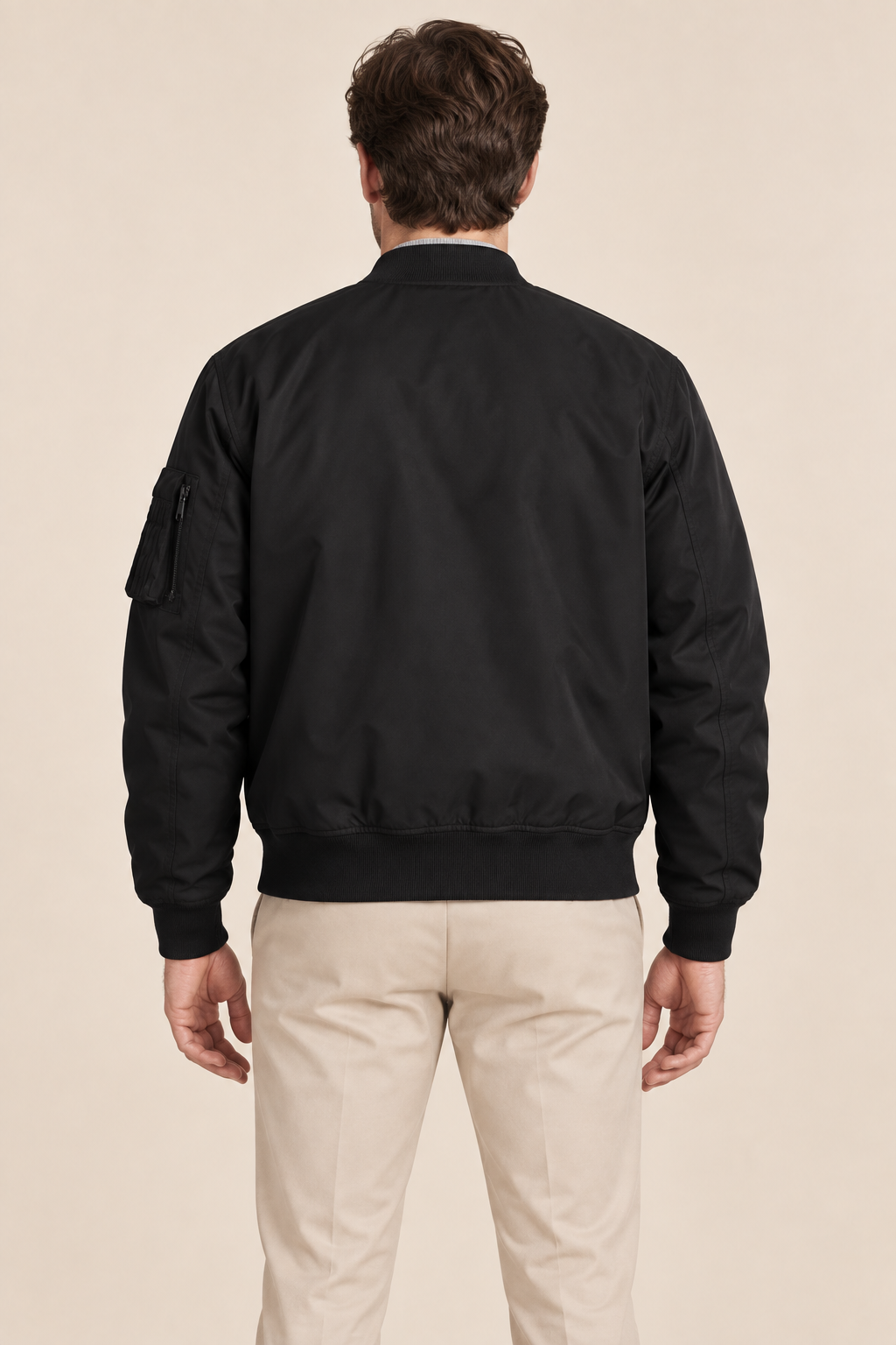 Men’s Cotton MA-1 Zip-Up Bomber Jacket with Sleeve Pocket