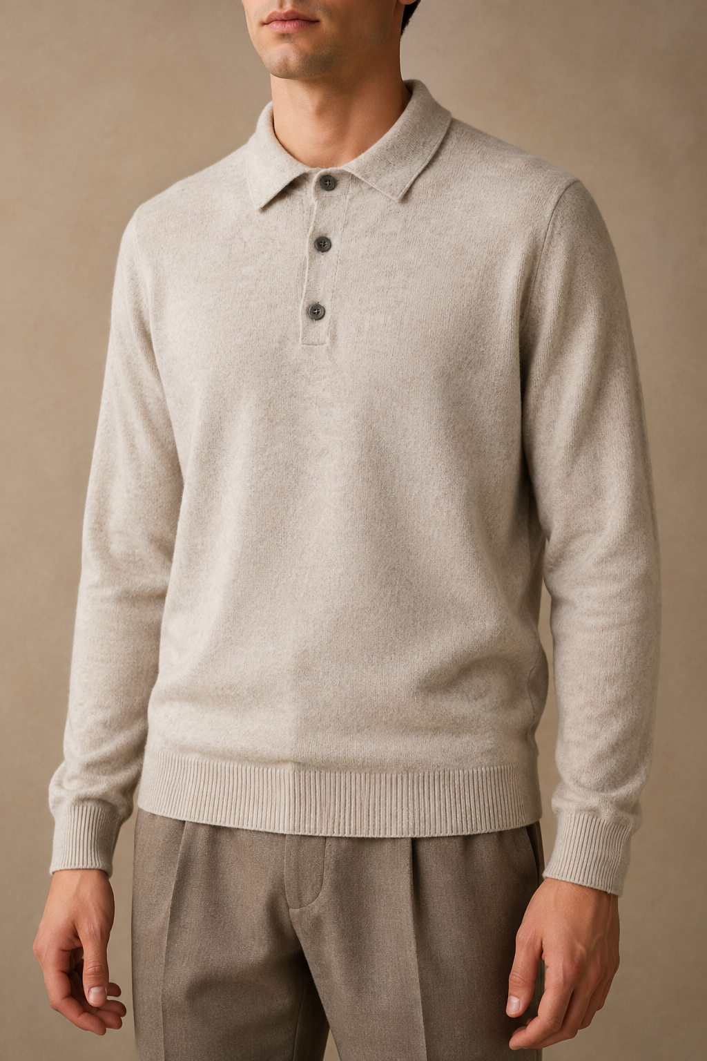 Men's Long Sleeve Knitted Polo Shirt