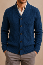 Men's Cable Knit Cardigan with Shawl Collar