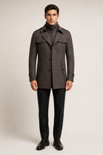Men's Tailored Coat with Three Buttons and Inner Zip Panel