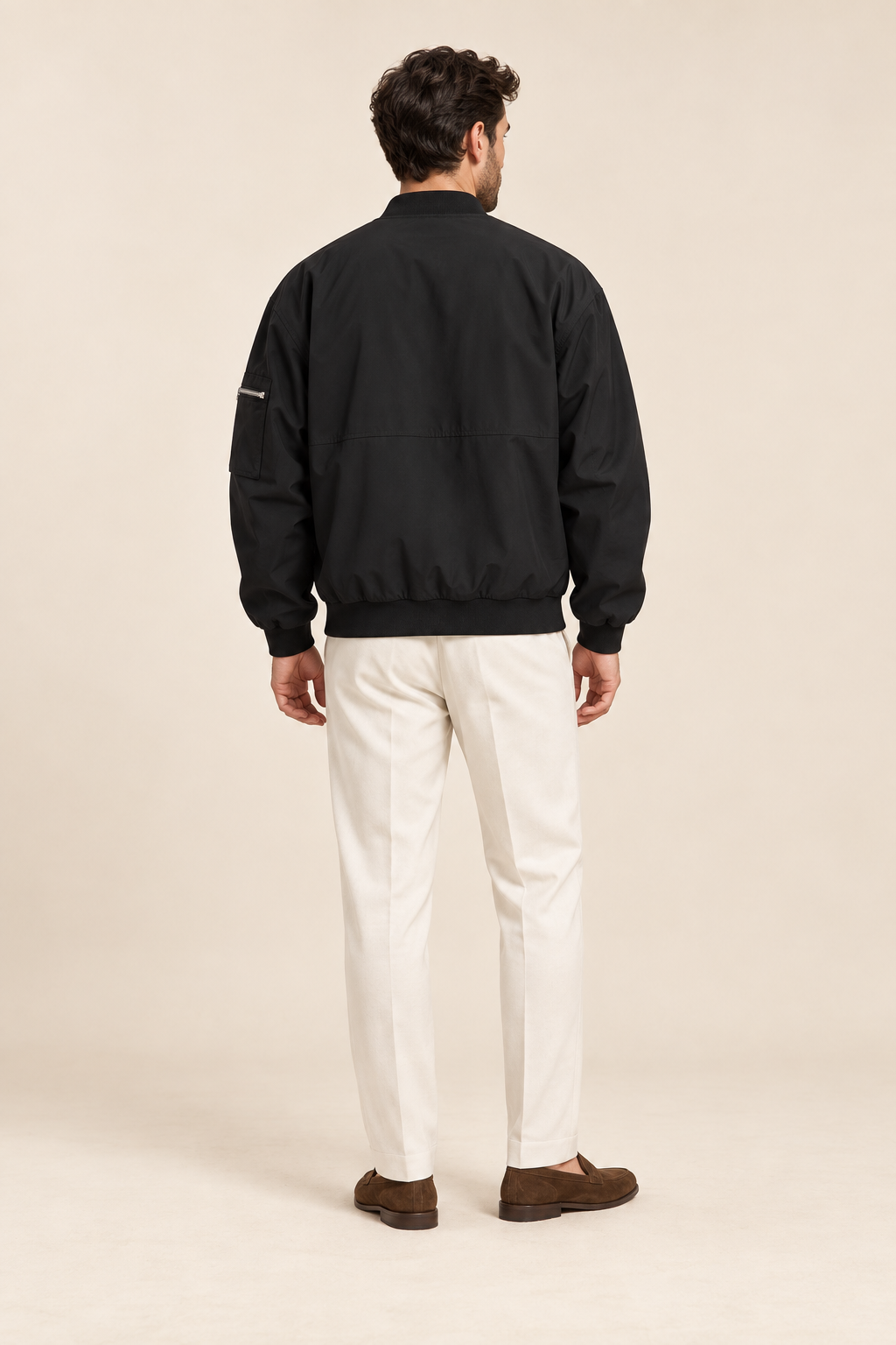 Men’s Zip-Up Bomber Jacket with Zipped Sleeve Pocket