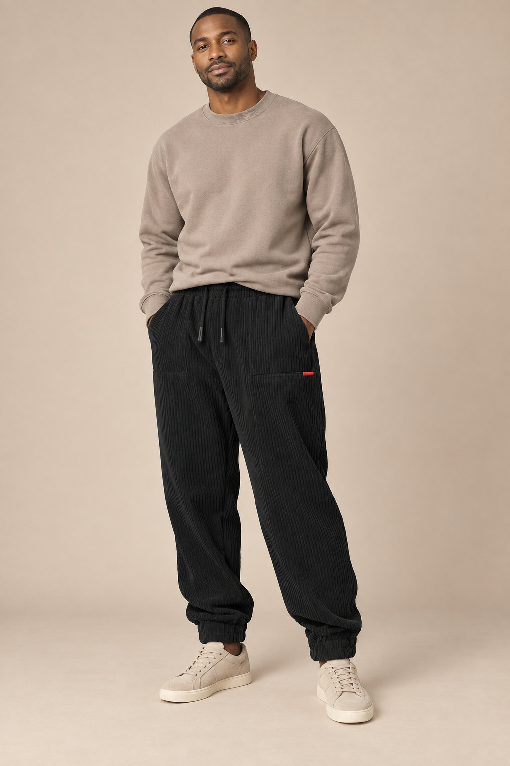 Men’s Warm Corduroy Joggers with Drawstring Waist