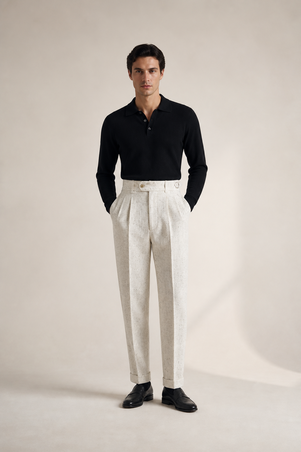 Men's High Waisted Pleated Trousers with Straight Leg